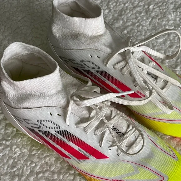 adidas Women's F50 League FG/MG Mid Soccer Cleats 7.5 white pink neon yellow - Picture 8 of 8